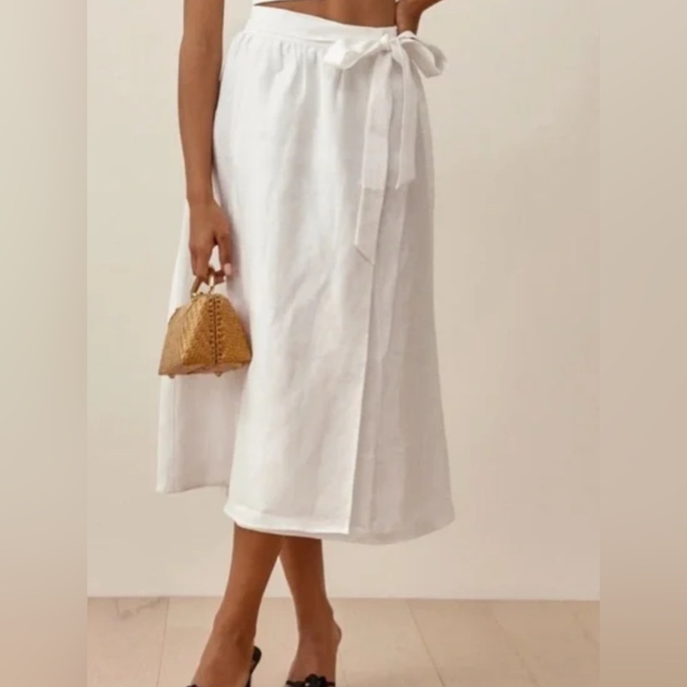 Reformation White Midi Wrap Skirt